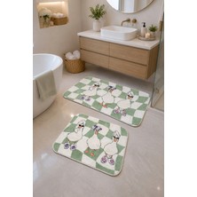 Zeta Halı Digital Baskı Yıkanabilir Kaymaz Taban 2li Banyo Paspas Takımı 40X60 60X100