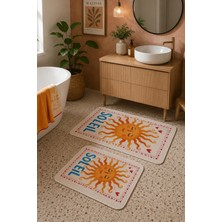 Zeta Halı Digital Baskı Yıkanabilir Kaymaz Taban 2li Banyo Paspas Takımı 40X60 60X100