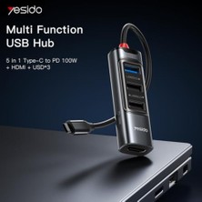5in1 3 Adet USB 3.0/1 Adet 100W Type-C ve 1 Adet 4K 30Hz HDMI Çıkışlı Hub Dönüştürücü