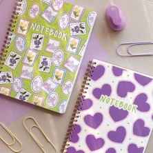 Paperora A5 Spiralli Karton Kapak 2’li Set Çizgili Okul Defteri 80 Yaprak, Ders Programlı Yeşil Pul