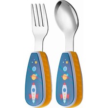 Meks 304 Çelik Uzay Gemisi Bebek Çocuk Kaşık Çatal Set CIN768