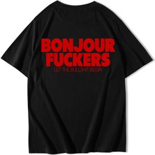 Brz Collection Unisex Oversize Bonjour Fuckers T-Shirt Siyah