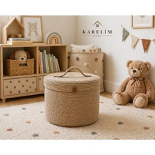 Karelim Home Çok Amaçlı Dekoratif Organizer Hasır Kapaklı Sepet 30 × 20, 20 x 20