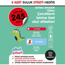 Okul Etiketi Sevimli Dinazor Temalı Midi Isme Özel Okul Etiketi Suluk Etiketi Hediyelidir Stıcker Toplam 245 Adet