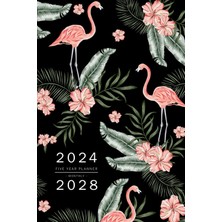 Meks Five Year Planner 2024-2028: 6x9 Monthly Journal Organizer Medium | Flamingo Tropical Leaf B