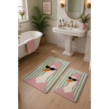 Zeta Halı Digital Baskı Yıkanabilir Kaymaz Taban 2li Banyo Paspas Takımı 40X60 60X100