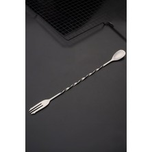 Meks 32 cm Uzun Çelik Çift Başlı Çatallı Kokteyl Karıştırma Barmen Kaşığı CIN582