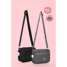 Westbag Kadın Çapraz Askılı Üç Gözlü Fermuarlı Krinkıl Günlük Omuz Çantası İkili Set