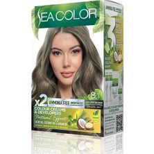 Amonyaksız, Vegan, Doğal, Besleyici Kalıcı Saç BOYASI%100 Beyaz Kapama (1 Paket 2 x 50 ml Boya & Oksidan) (Küllü Açık Kumral 8.1)