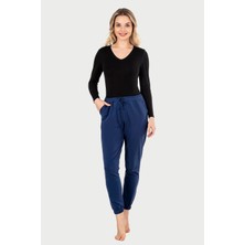 Obje Kadın Lacivert Slimfit Büzgü Paça Eşofman Altı