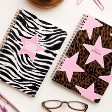 Paperora A5 Spiralli Karton Kapak 2’li Set Noktalı Okul Defteri 80 Yaprak, Ders Programlı Leopar Yıldız