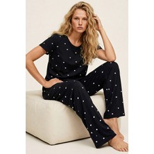 Siyah İnci Siyah Kısa Kollu Pamuklu Pijama Takımı