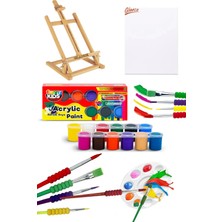 Glance Masaüstü Şövale Rich Funny Kids Akrilik Boya 25 ml Sıralı 12 Li Tuval Fırça Set