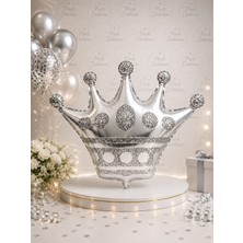 Parti Dükkanı 30 Inç Gümüş Kral Tacı Folyo Balon Helyum Uyumlu Büyük Boy Taç Balon Doğum Günü Parti Süsü