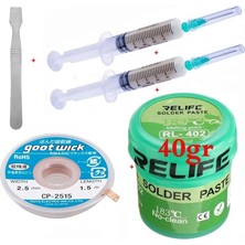 Smnr Relıfe Krem Lehim 183°C,40GR Flux Lehim Toplama CP-2515 Lehim Emme Teli 2,5 mm ve Metal Spatula SETI01