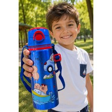 M&B Water Bottle Metal Kapibara Motifli Pipetli Çocuk Matarası - 600 ml Kilitli Kapaklı Askılı Suluk