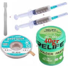 Smnr Relıfe Krem Lehim 183°C,40GR Flux Lehim Toplama CP-3515 Lehim Emme Teli 3,5 mm ve Metal Spatula SETI03