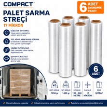 Compact Palet Sarma Streçi 17 Mikron 1950 gr (1450 gr Net) Şeffaf 190-200 Metre 6'lı Paket