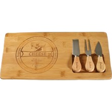 Hype Store 4 Parça Bambu Peynir Servis Sunum Kesim Seti Peynir Servis Tahtası Spatula Bıçak Çatal