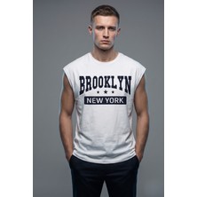 Insane Minds Brooklyn Series: Siyah Varsity Baskılı Kolsuz Oversize Erkek T-Shirt