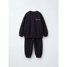 Magu Çocuk Siyah Basic Sweatshirt ve Eşofman Altı Takımı