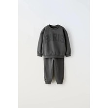 Magu Çocuk Paris Yazı Baskılı Sweatshirt ve Eşofman Altı Takımı