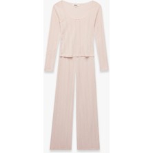 Koton Pamuklu U Yaka Fiyonk Detaylı Uzun Kollu Pijama Takımı