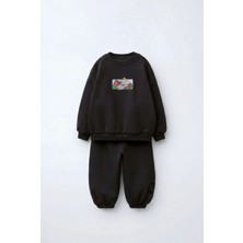 Çocuk Magu Figürlü Siyah Sweatshirt ve Eşofman Altı Takımı