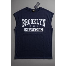 Insane Minds Brooklyn Series: Siyah Varsity Baskılı Kolsuz Oversize Erkek T-Shirt