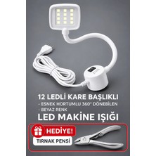 Aura Online Dikiş Makinesi led lamba + Tırnak Pensi - Mıknatıslı Spiralli - 12 Led'li Kare Lamba - Esnek Boyunlu - Parlak Işık Auraonline