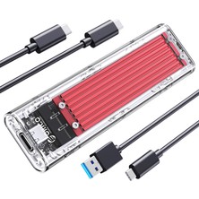 Orico Tcm2-C3 Şeffaf Tasarım, 10GBPS M.2 Nvme SSD Uyumlu, Usb3.1 Gen2 Type-C, Max. 8tb SSD Kapasiteli, Kırmızı Alüminyum Pasif Soğutma, Kolay Kurulum Disk Kutusu