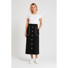 Bihan Store Kadın Viskon Çelikli Midi Boy Etek  1044-SIYAH