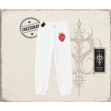 Tarzsokak Kadın Çilek Disco Unisex Jogger Eşofman Altı Beyaz