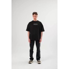 Mrayss  Unisex Bisiklet Yaka Baskılı Oversize T-Shirt - Siyah