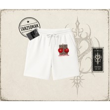 Tarzsokak Kadın Cherry Perfection Leopar Unisex Şort Beyaz