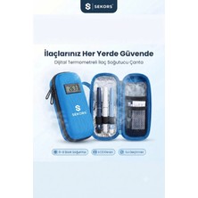 Sekors Mavi Dijital Göstergeli Insülin Taşıma Çantası Medikal Soğutucu + 2 Adet Buz Jeli