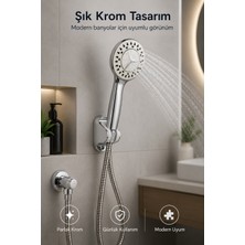 Flextail 3 Fonksiyonlu Mafsallı Duş Başlığı Seti 150 cm Hortumlu Duvara Montaj Aparatlı Krom El Duşu 3lü Set