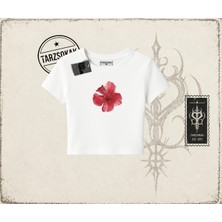 Tarzsokak Kadın Hibiscus Kadın Baby Tee Beyaz
