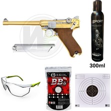 We P08 6" Altın Luger Goldengreengas, Bb ve Koruyucu Gözlük,hedef Kağıdı Hediyeli