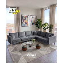 Velura Home & Living Armin Akıllı 6 Modül Köşe Koltuk Takımı & Modüler Yataklı Köşe Takımı - Kadife - Koyu Gri