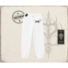 Tarzsokak Kadın Leopar Kuyruk Kurdele Unisex Jogger Eşofman Altı Beyaz