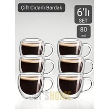Jet's Home 6’lı Set Kulplu Espresso Bardağı Doppio Ristretto Bardağı Çift Cidarlı Türk Kahvesi Bardak 80 ml