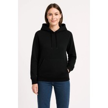 Silerra Kadın 3 İplik Pamuklu Kapüşonlu Kanguru Cepli Sweatshirt hoodie - Siyah