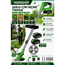 Moonshop Protrim Çift Bataryalı Şarjlı Çim Biçme Tırpanı | Testere Bıçaklı, Metal ve Plastik Bıçak Setli, Teleskopik Saplı