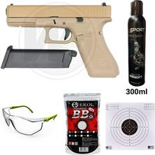 We G17 Gen5 Tan Airsoft 6mm Greengas, BB ve Koruyucu Gözlük,Hedef Kağıdı Hediyeli