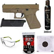 We G19 Gen5 Tan 6mm Airsoft Greengas, BB ve Koruyucu Gözlük,Hedef Kağıdı Hediyeli