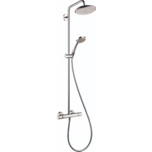 Hansgrohe Croma Duş Bataryası Seti, El Duşlu, Yağmur Airpower Sprey, Quickclean Duş Borusu Duş Seti, Krom, 27185001 Büyük