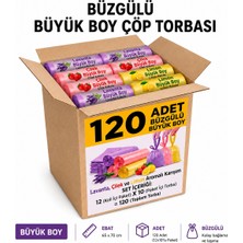 Liva Ambalaj Büzgülü Büyük Boy Kokulu Çöp Torbası Karışık Set 120 Adet - Lavanta, Çilek, Limon Aromalı (12 Paket x 10 Adet)