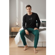 Siyah İnci Uzun Kollu Büyük Beden Örme Pijama TAKIM7918