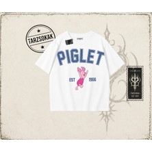 Tarzsokak Kadın Piglet College Oversize Unisex Tişört Beyaz